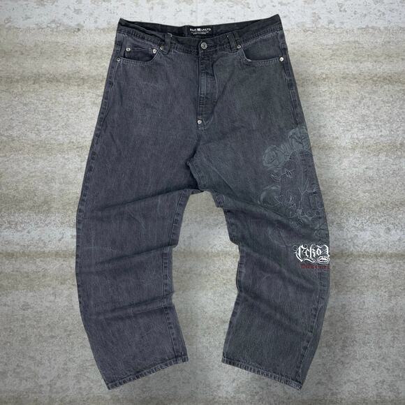 Vintage Y2K Ecko Skater Jeans 36x30 Baggy Wide Leg Smoke Black Wash Embroidered - Picture 2 of 5